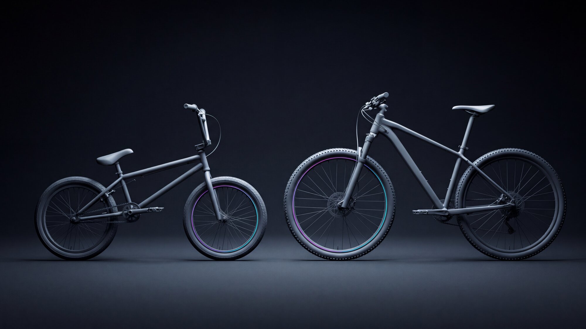 Illustrazione: una BMX e una mountain bike affiancate di profilo, che mostrano la differenza di ruote e di telaio